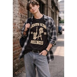 Death Row Records Skeleton Graphic Tee Mens M Black Hip‎ Hop Streetwear Shirt